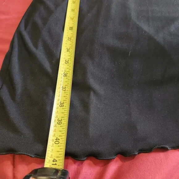 Vintage La Belle Black Dress Y2K V-Neck Ruffle Cap Sleeve Empire Maxi L 90s Y2K - Picture 10 of 10